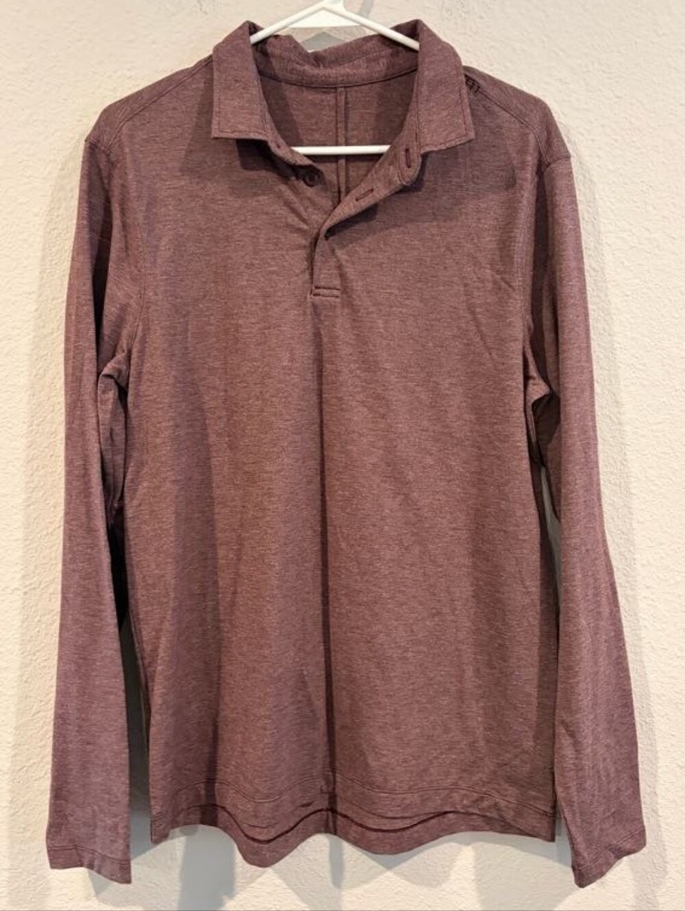 Lululemon Mens Classic Comfy Heathered Maroon Long Sleeve Polo Shirt Size Medium
